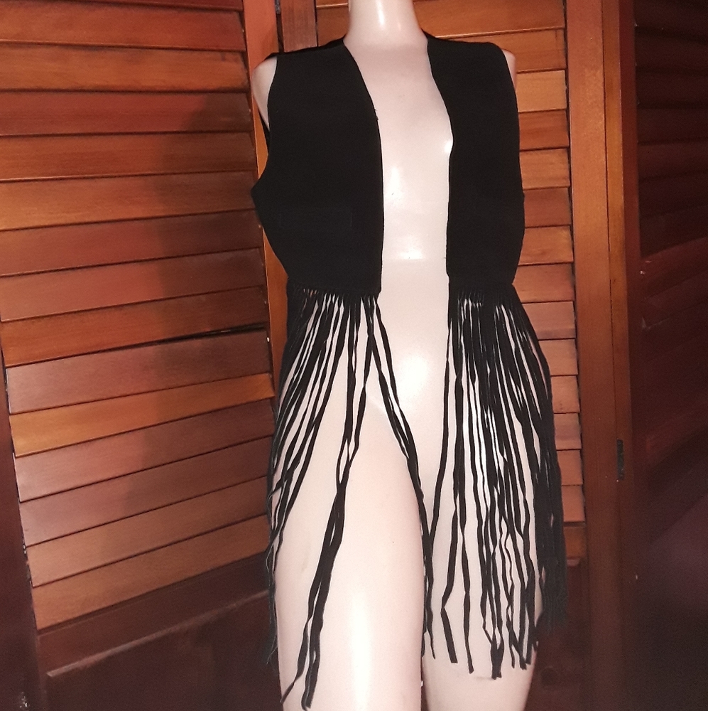 Leather Vest with fringed trim